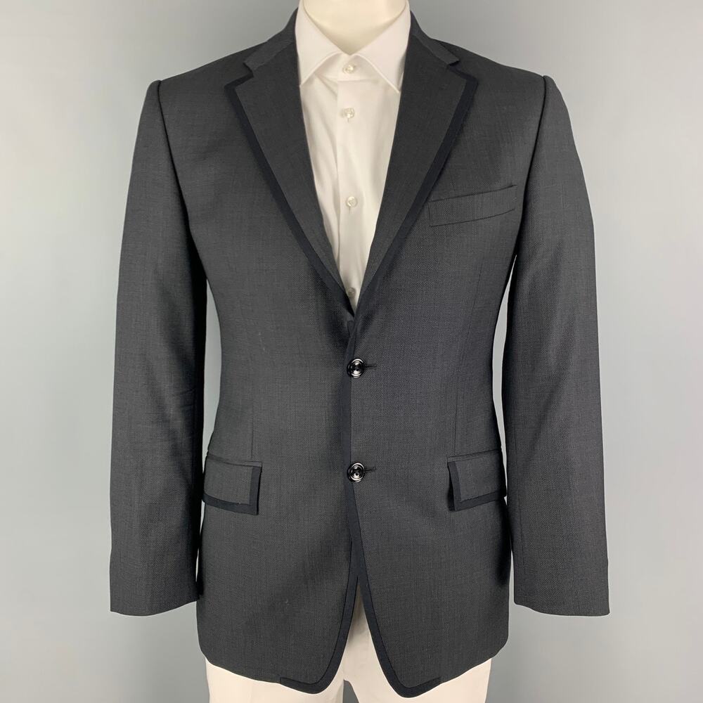 VERSACE COLLECTION Size 40 Charcoal Black Woven Wool Sport Coat